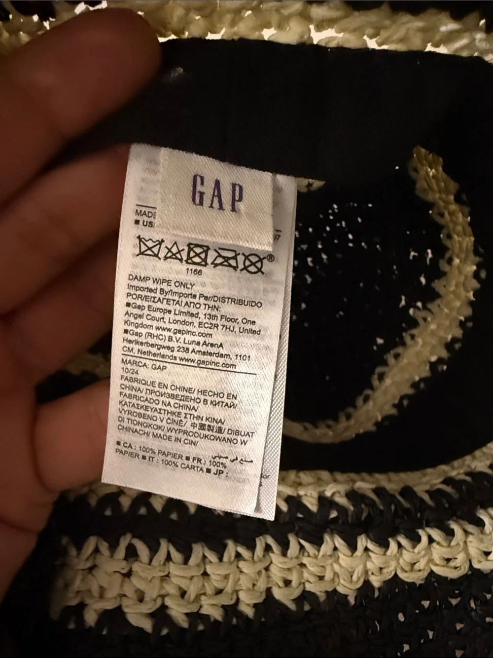 GAP Black & Cream Striped Crochet Bucket Hat - Picture 2 of 3